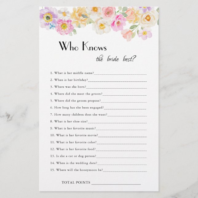Spring Blossom Brautparty, das Brautspiel kennt (Vorderseite)