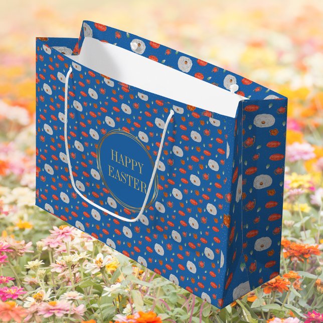 Spring Blue Floral Muster Christlich Happy Oaster Große Geschenktüte (Spring Blue Watercolor Floral Pattern Religious Christian Catholic Happy Easter Gift Bag)