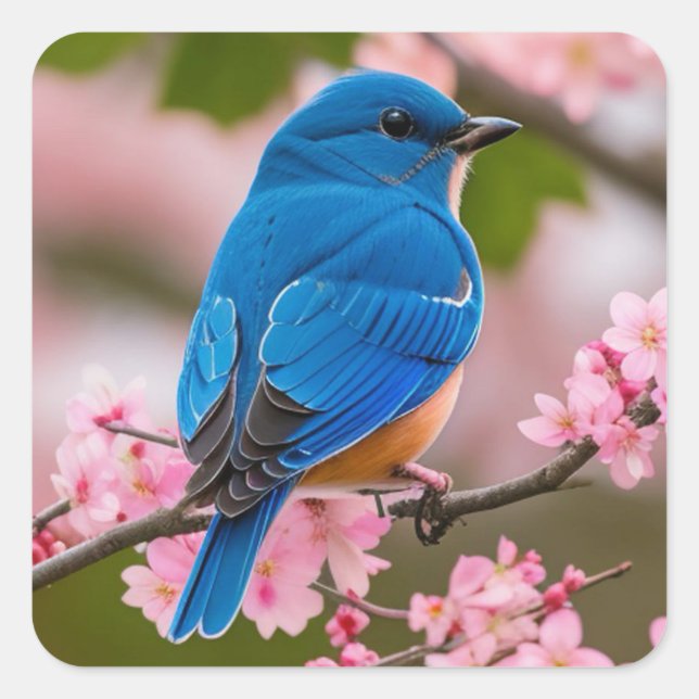 Spring Bluebird Quadratischer Aufkleber (Vorderseite)