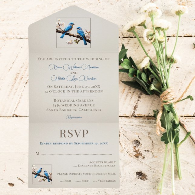 Spring Bluebirds Hochzeit All In One Einladung (Spring Bluebirds Wedding All in One Invitation)