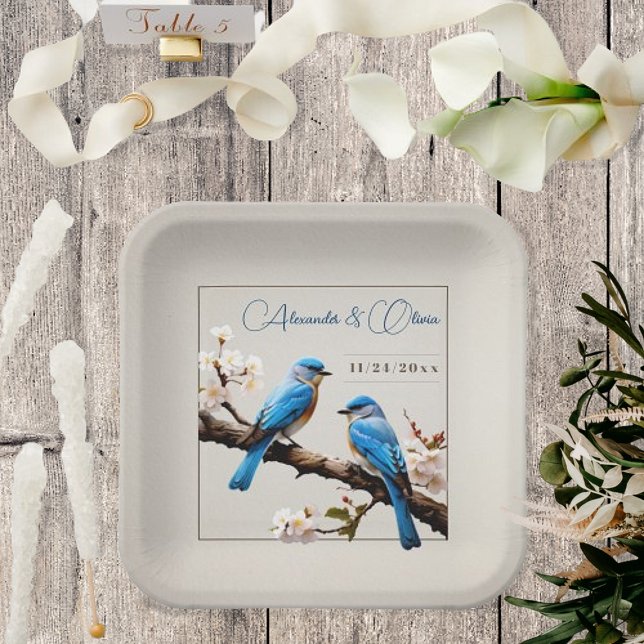 Spring Bluebirds Hochzeit Pappteller (Spring Bluebirds Wedding Paper Plates)