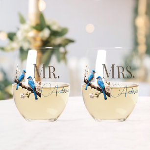 Spring Bluebirds Mr. and Mrs. Weinglas Ohne Stiel