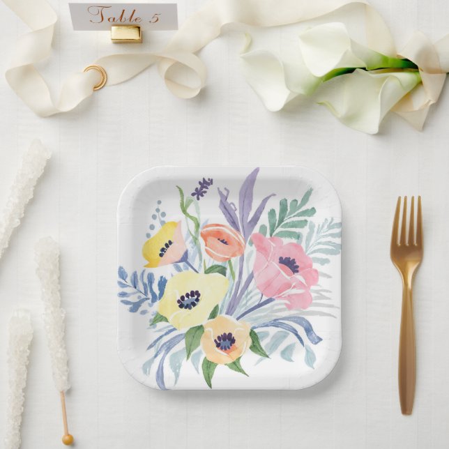 Spring Blume Bouquet | Hübsche Blumenfarbe Pappteller (Hochzeit)