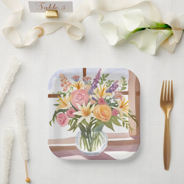 Spring Blume Bouquet | Hübsche Blumenkarte Pappteller (Hochzeit)