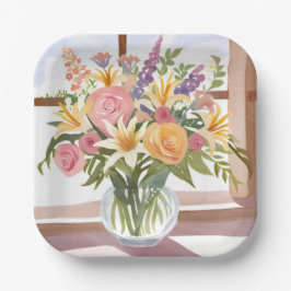 Spring Blume Bouquet | Hübsche Blumenkarte Pappteller