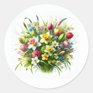 Spring Blume Bouquet Oster Blume Runder Aufkleber