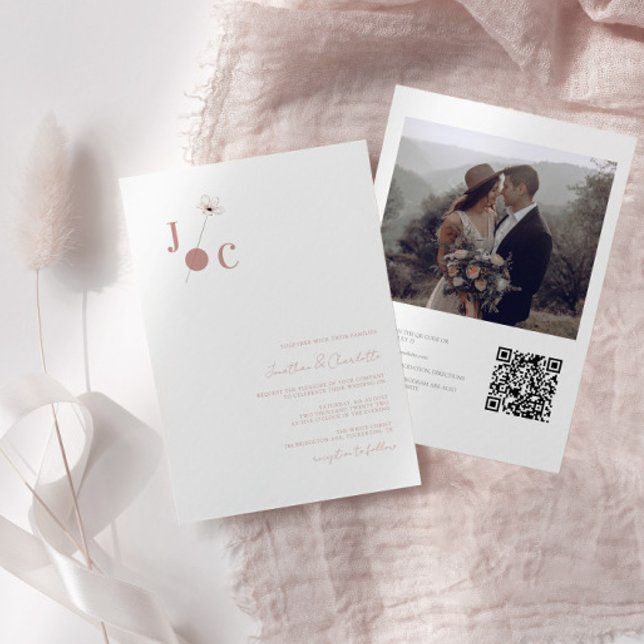 Spring Blume Monogram & Foto QR Code Hochzeit Einladung (Von Creator hochgeladen)