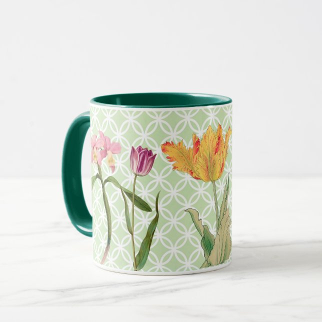 Spring Blumen Vintag Style Retro Art Tasse (Vorderseite Links)