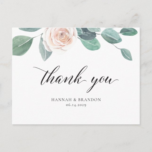 Spring Blush Floral Wedding Danke Post Card Postkarte (Vorderseite)