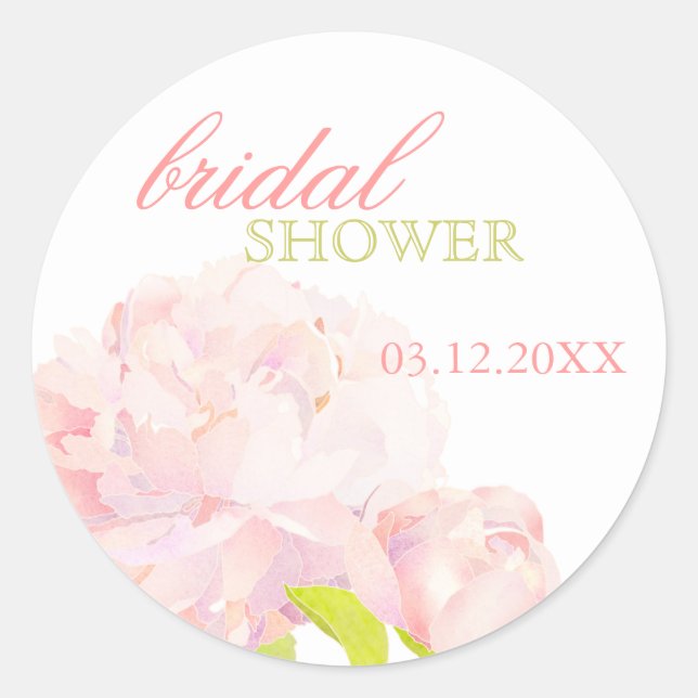 Spring Blush Peony Bridal Dusche Einladung Runder Aufkleber (Vorderseite)