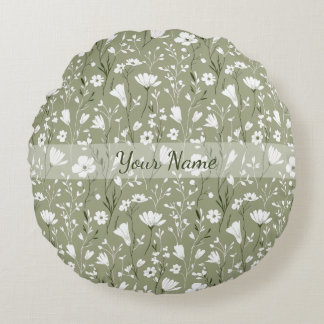 Spring Bobo Wildflowers Sage Green Personalized Rundes Kissen