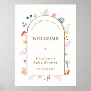 Spring Boho Arch Wildblume Baby Dusche Willkommen Poster