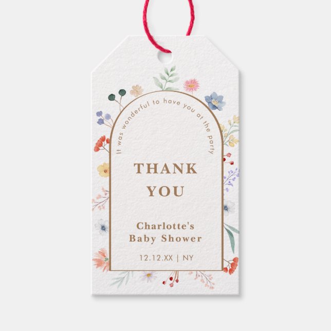 Spring Boho Arch Wildblume Floral Baby Dusche Geschenkanhänger (Vorderseite)