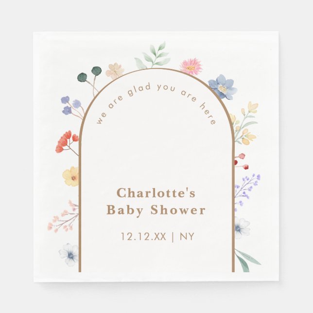Spring Boho Arch Wildblume Floral Baby Dusche Serviette (Vorderseite)