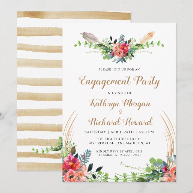 Spring Boho Country Floral Garden Engagement Party Einladung (Vorne/Hinten)