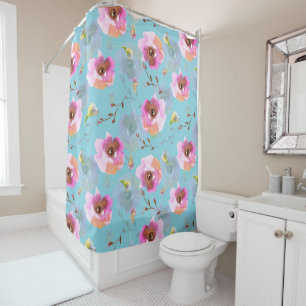Spring Boho Hand zeichnete Blumenblätter auf aquam Duschvorhang
