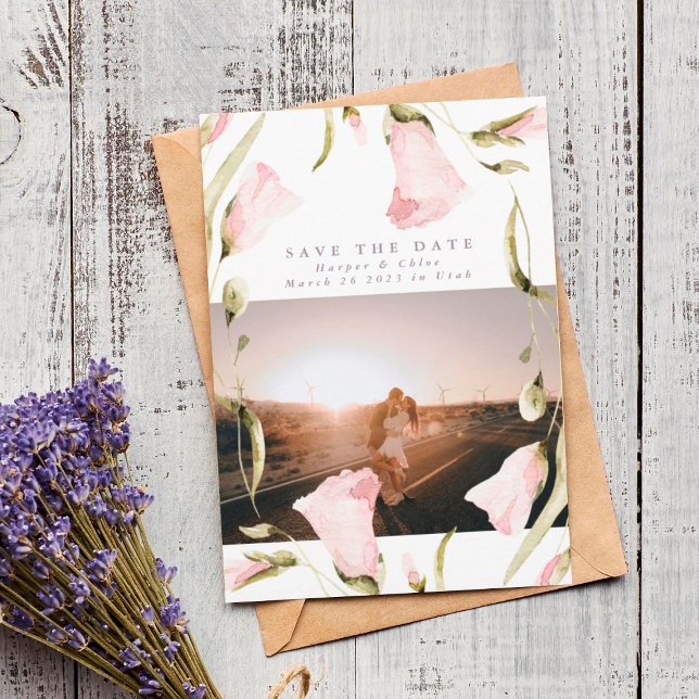 Spring Bold Wildblumen Boho Foto Wedding Save The Date (Von Creator hochgeladen)
