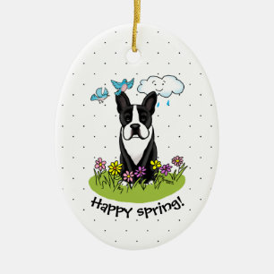 Spring Boston Terrier (schwarzer Niedlicher Hund) Keramik Ornament