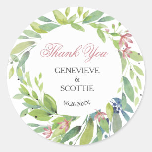 Spring Botanical Blush Pink Wedding Danke Runder Aufkleber