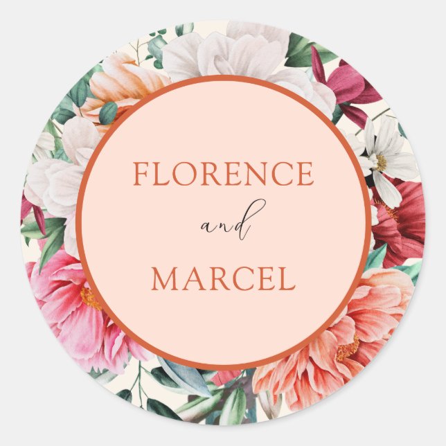 Spring Bouquet in Peach and Ivory Wedding Sticker (Vorderseite)