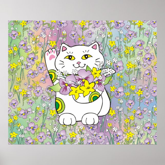 Spring Bouquet Maneki Neko (Lucky Cat) Poster (Vorne)
