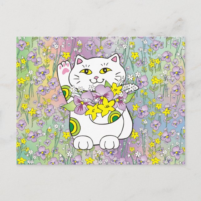 Spring Bouquet Maneki Neko (Lucky Cat) Postkarte (Vorderseite)