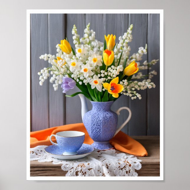 Spring Bouquet of Daffodils Tulips Lilly of Valley Poster (Vorne)