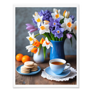 Spring Bouquet von Daffodils Hyacinths Teacup Fotodruck