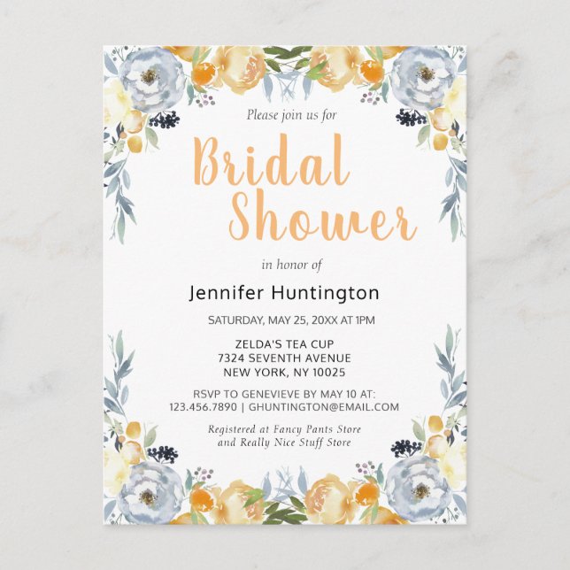 Spring Brautparty Peach Floral Boho Postkarte (Vorderseite)