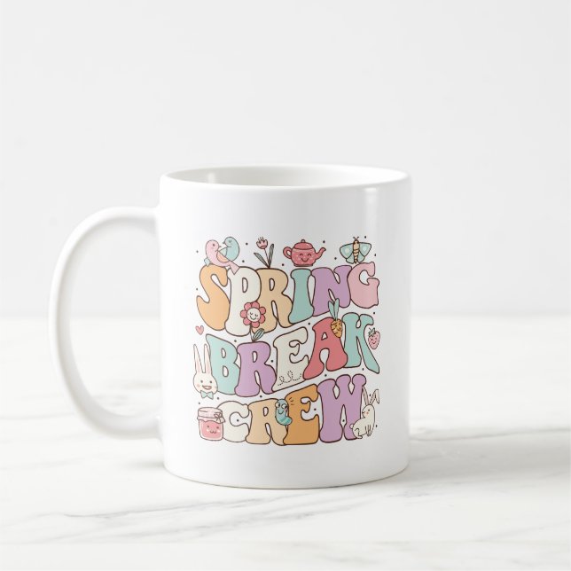Spring Break Crew Retro Groovy Kawaii Gekritzel  Kaffeetasse (Links)