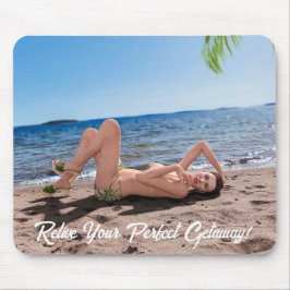 Spring Break Girl Lying on Sandy Beach Mousepad