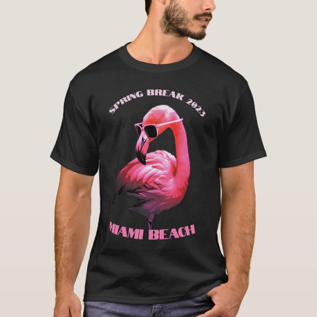 Spring Break Miami Beach Flamingo Sonnenbrille T-Shirt (Vorderseite)