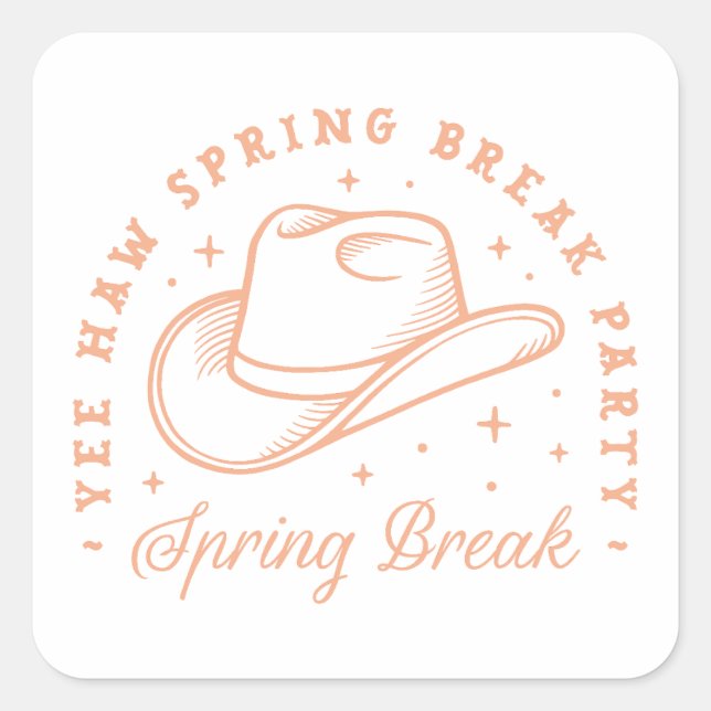 Spring Break Party Cowgirl groovy preppy Thema Quadratischer Aufkleber (Vorderseite)