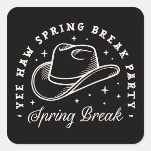 Spring Break Party Disco Cowgirl Western Schwarz Quadratischer Aufkleber