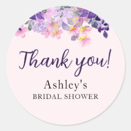 Spring Bridal shower with wildflowers Purple Color Runder Aufkleber