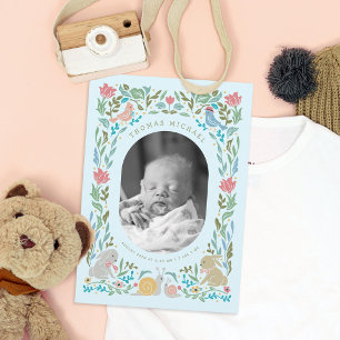 Spring Bunnies Birds Snail Blue Foto Birth Einladung