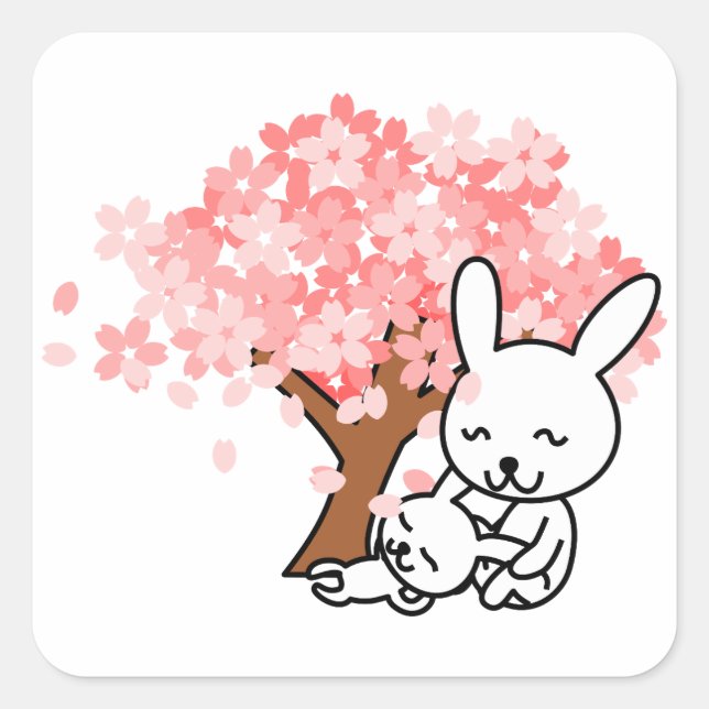 Spring Bunnies Quadratischer Aufkleber (Vorderseite)