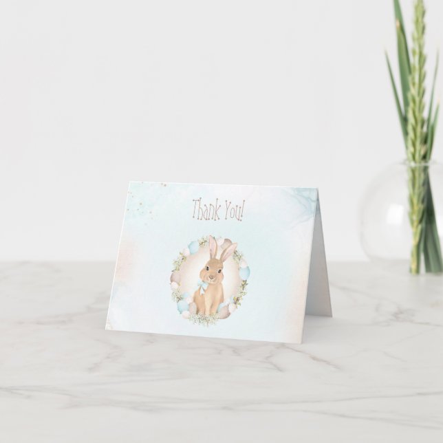 Spring Bunny Blue Boy Baby Dusche Danke Karte (Vorderseite)