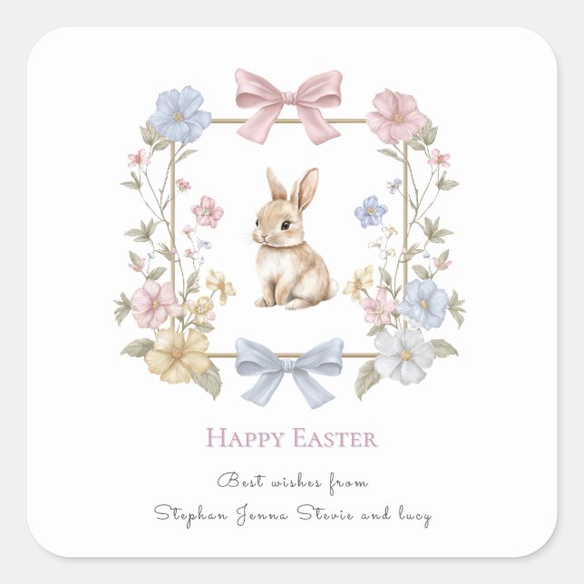 Spring Bunny Floral Wreath Easter Sticker (Vorderseite)
