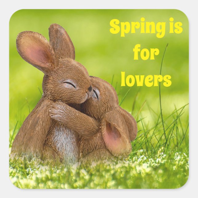 Spring Bunny Lovers Quadratischer Aufkleber (Vorderseite)