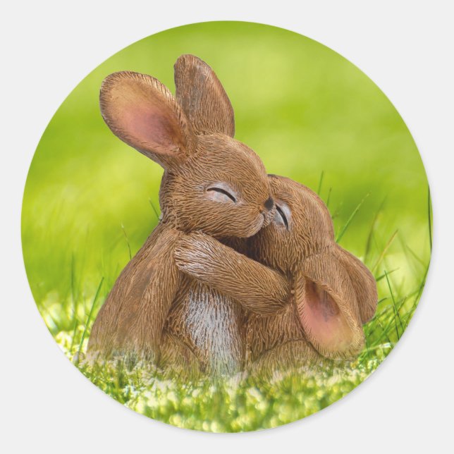 Spring Bunny Lovers Runder Aufkleber (Vorderseite)