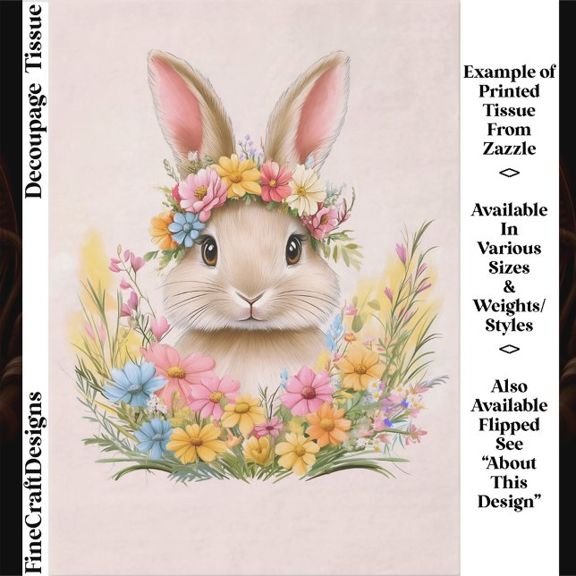 Spring Bunny Rabbit in Floral Crown ER5R Decoupage Seidenpapier (Von Creator hochgeladen)