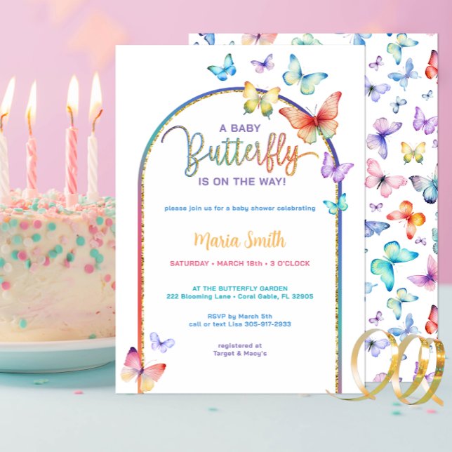 Spring Butterfly Baby Dusche einladen - farbenfroh Einladung (Rainbow Butterfly Baby Shower Invitation)