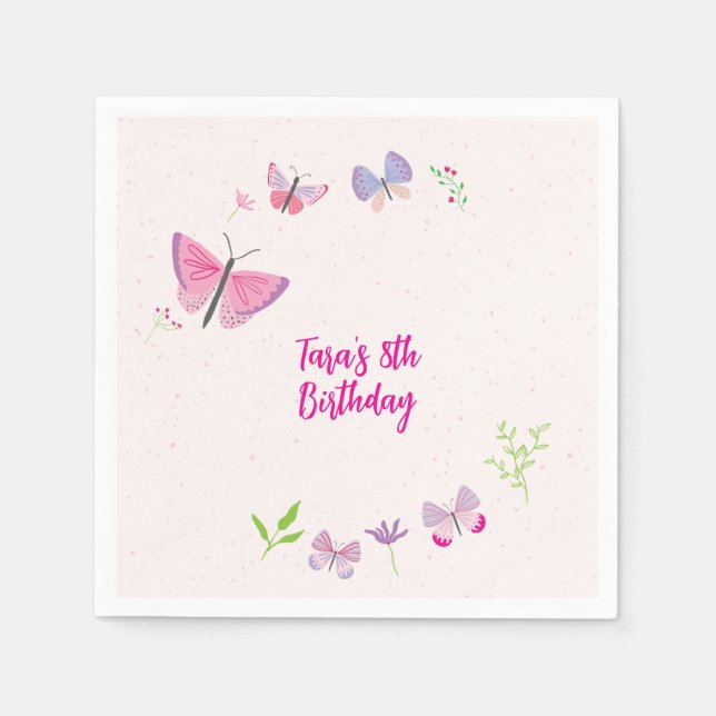 Spring Butterfly Birthday Napkins Serviette (Vorderseite)