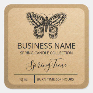 Spring Butterfly Kraft Paper Soy Candle Labels Quadratischer Aufkleber