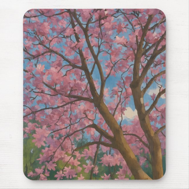 Spring Canopy - Blossom Tree & Blue Sky Malerei Mousepad (Vorne)