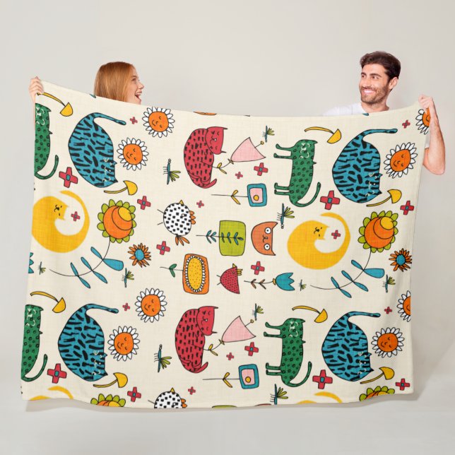 Spring Cat Beige - niedliches, lustiges Kätzchen Fleecedecke (Beispiel)