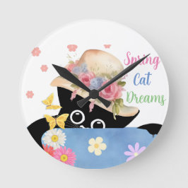Spring Cat Dreams Runde Wanduhr