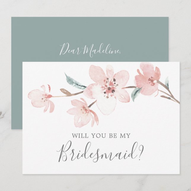 Spring Cherry Blossom Bridesmaid Vorschlag Card Einladung (Vorne/Hinten)