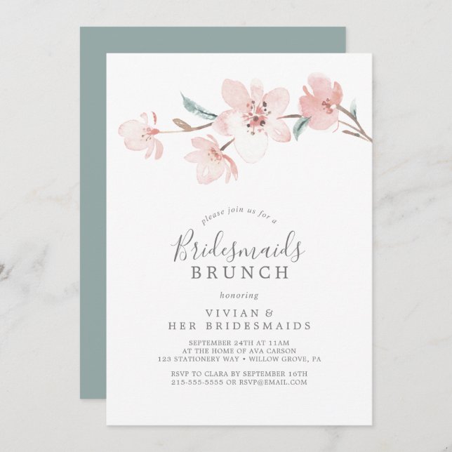 Spring Cherry Blossom Bridesmaids Brunch Einladung (Vorne/Hinten)